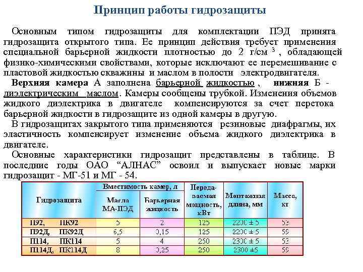    Принцип работы гидрозащиты  Основным типом гидрозащиты для комплектации ПЭД принята