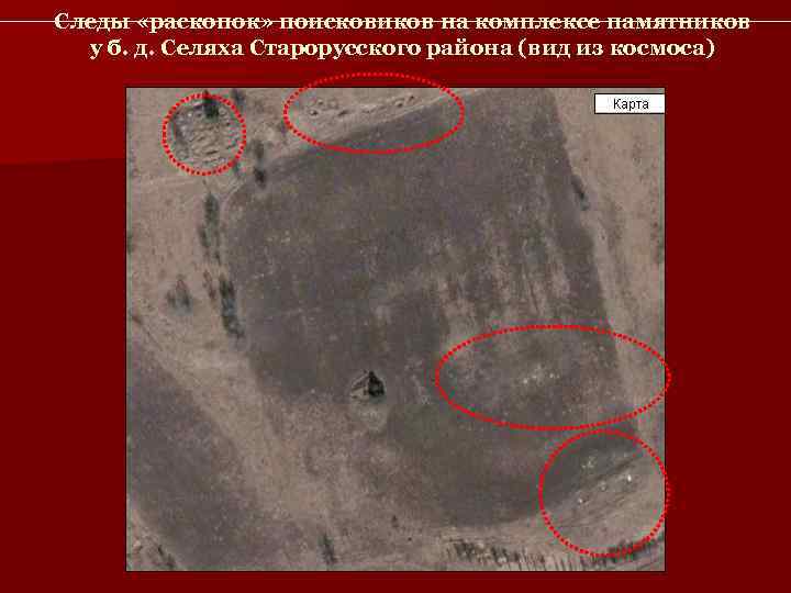 Следы «раскопок» поисковиков на комплексе памятников  у б. д. Селяха Старорусского района (вид