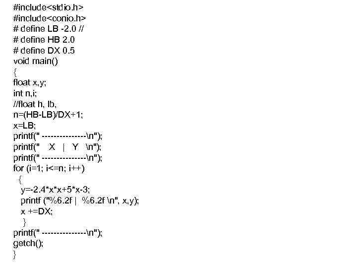 #include<stdio. h> #include<conio. h> # define LB -2. 0 // # define HB 2. #include<stdio. h> #include<conio. h> # define LB -2. 0 // # define HB 2.