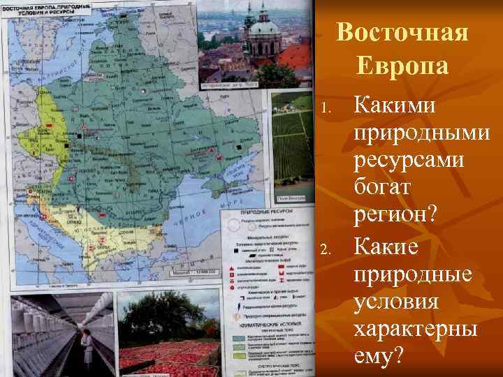  Восточная  Европа 1. Какими  природными  ресурсами  богат  регион?