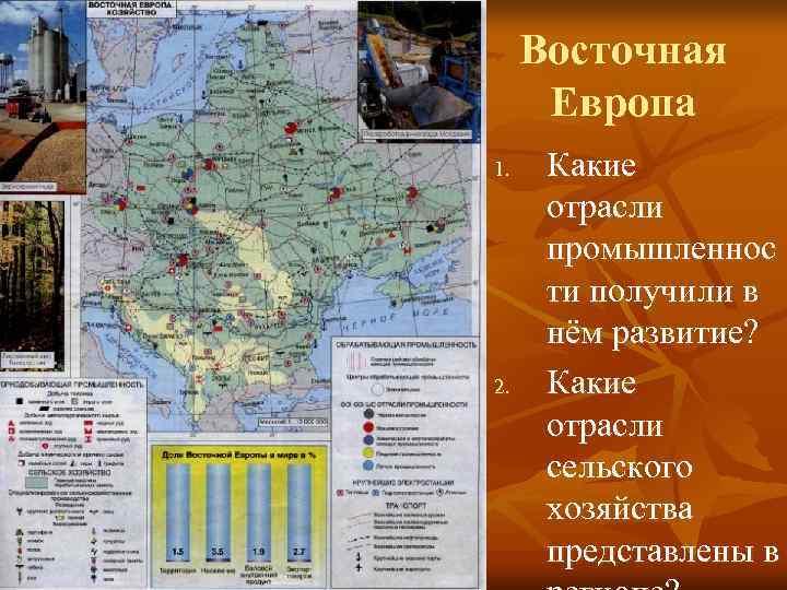  Восточная  Европа 1. Какие  отрасли  промышленнос  ти получили в