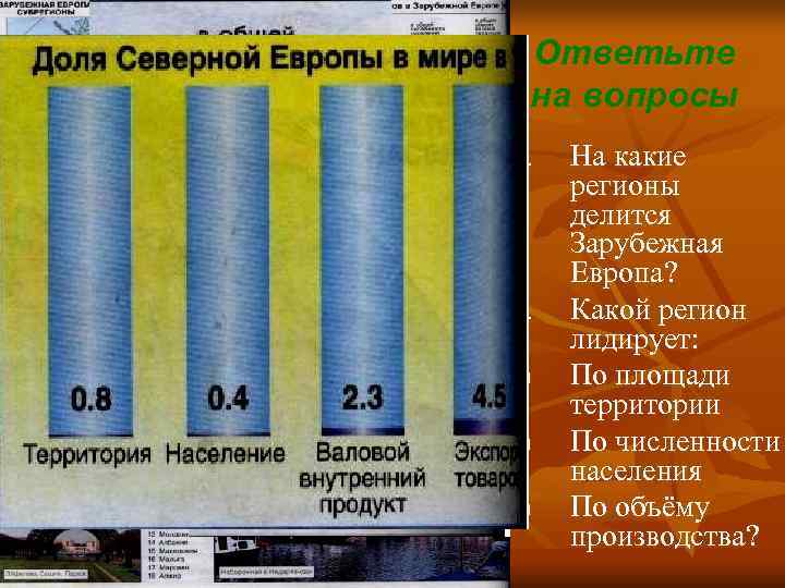  Ответьте на вопросы 1.  На какие регионы делится Зарубежная Европа? 2. 