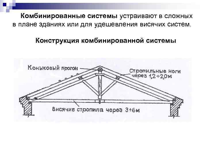 Комбинированные системы устраивают в сложных в плане зданиях или для удешевления висячих систем. Конструкция