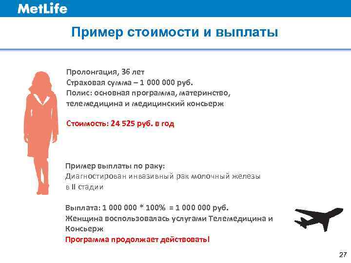  Пример стоимости и выплаты Пролонгация, 36 лет Страховая сумма – 1 000 руб.