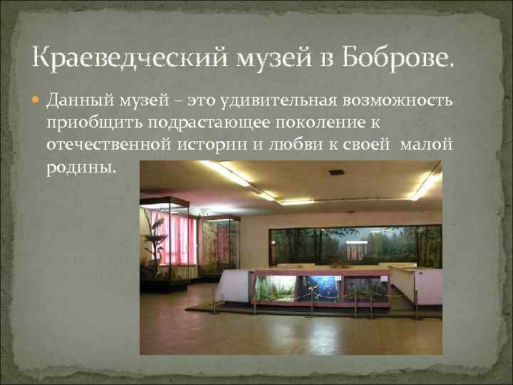 Краеведческий музей в Боброве.  Данный музей – это удивительная возможность  приобщить подрастающее