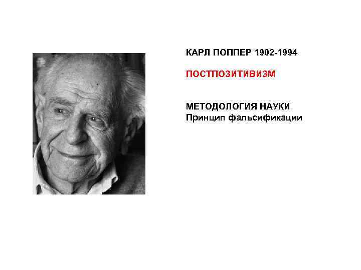 КАРЛ ПОППЕР 1902 -1994 ПОСТПОЗИТИВИЗМ  МЕТОДОЛОГИЯ НАУКИ Принцип фальсификации 