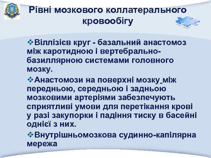 Рівні мозкового коллатерального кровообігу v. Віллізієв круг - базальний анастомоз між каротидною і вертебральнобазиллярною