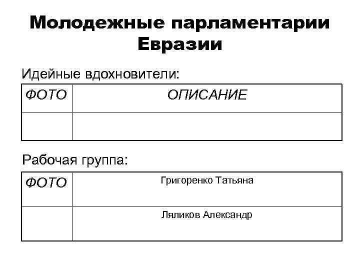  Молодежные парламентарии   Евразии Идейные вдохновители: ФОТО    ОПИСАНИЕ 