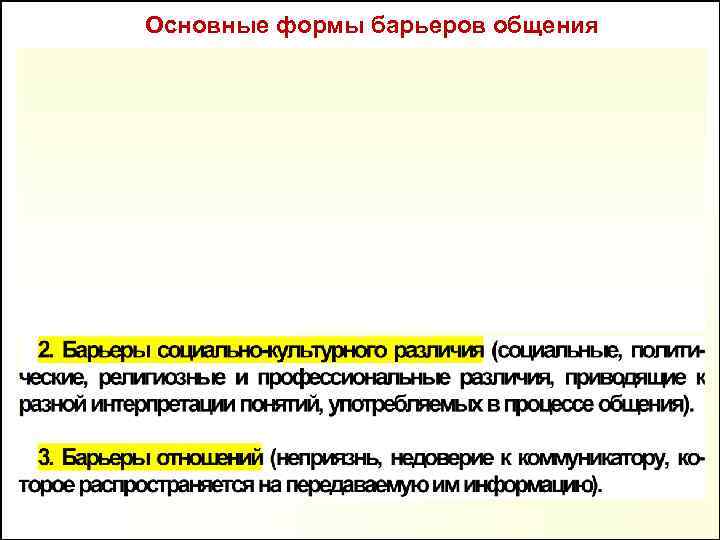 Основные формы барьеров общения 