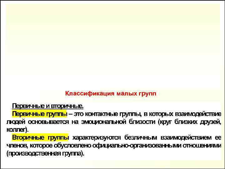 Классификация малых групп 