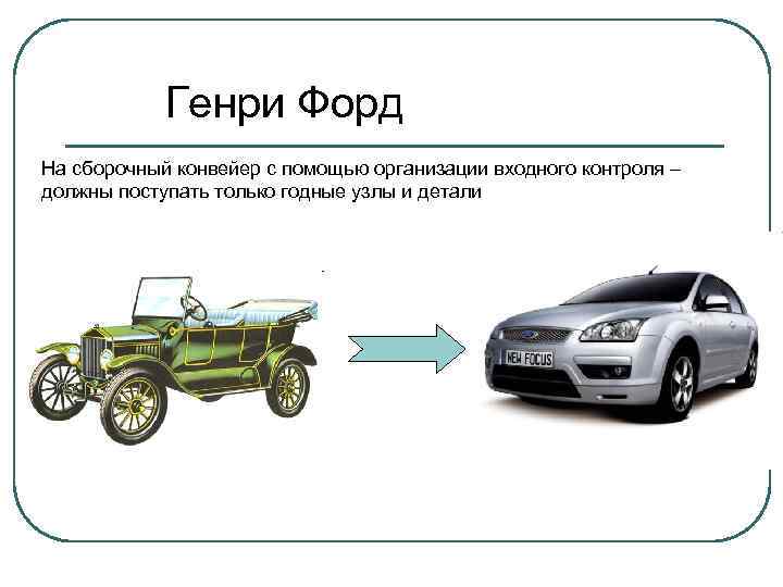   Генри Форд На сборочный конвейер с помощью организации входного контроля – должны