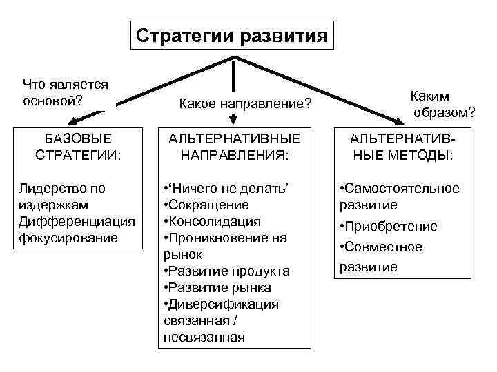    Стратегии развития Что является основой?    Каким  