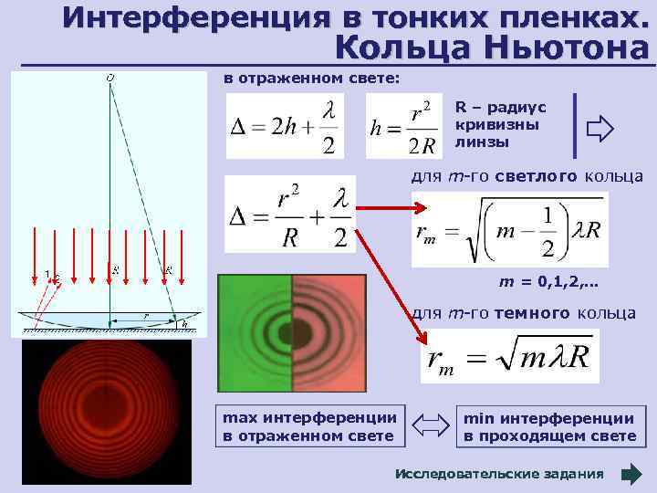 Интерференция в тонких пленках.     Кольца Ньютона   в отраженном