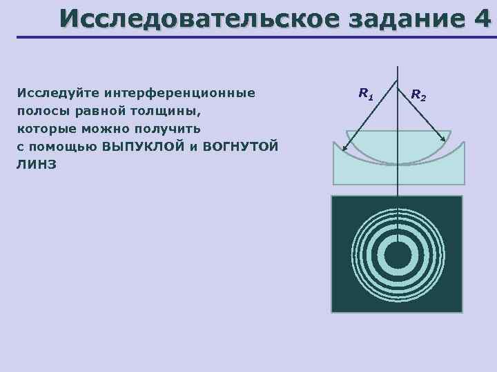   Исследовательское задание 4 Исследуйте интерференционные R 1  R 2 полосы равной