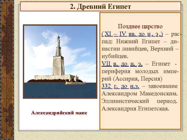    2. Древний Египет      Позднее царство 