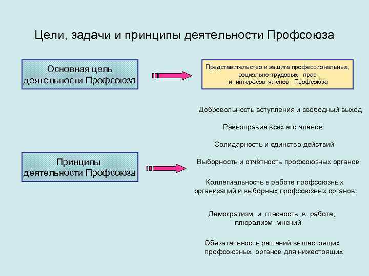  Цели, задачи и принципы деятельности Профсоюза  Основная цель  Представительство и защита