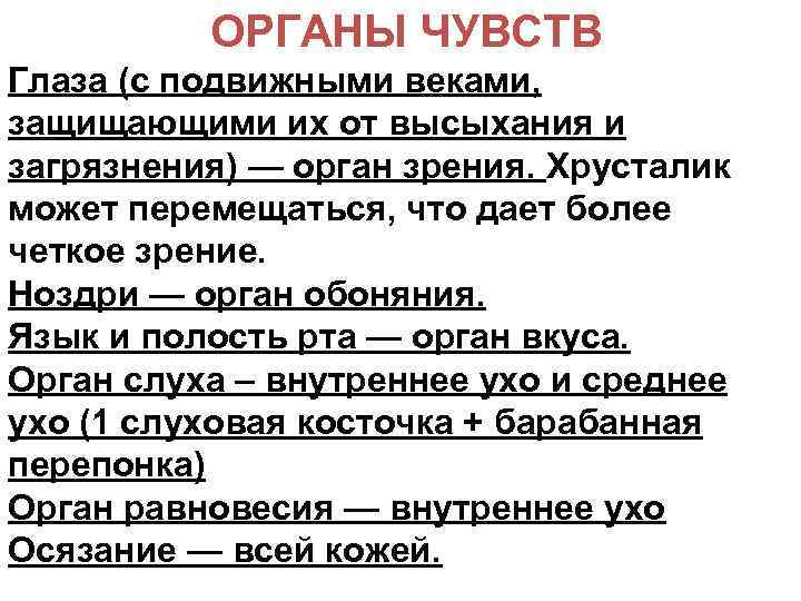   ОРГАНЫ ЧУВСТВ Глаза (с подвижными веками,  защищающими их от высыхания и