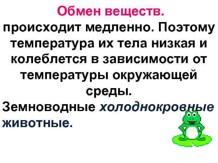   Обмен веществ. происходит медленно. Поэтому  температура их тела низкая и 