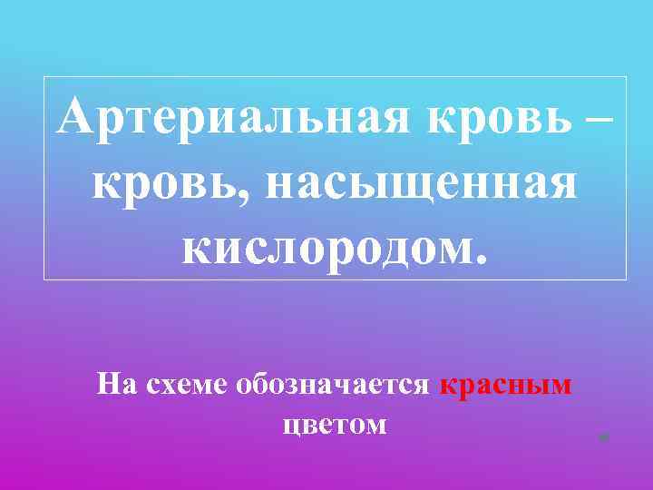 Артериальная кровь –  кровь, насыщенная кислородом.  На схеме обозначается красным  