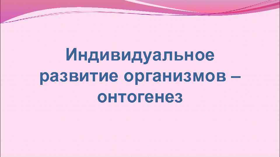 Индивидуальное развитие организмов – онтогенез Индивидуальное развитие организмов – онтогенез