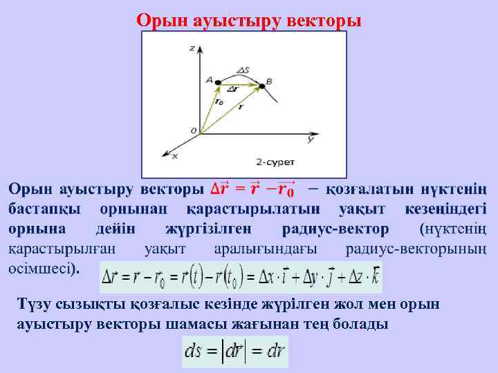    Орын ауыстыру векторы    Түзу сызықты қозғалыс кезінде жүрілген