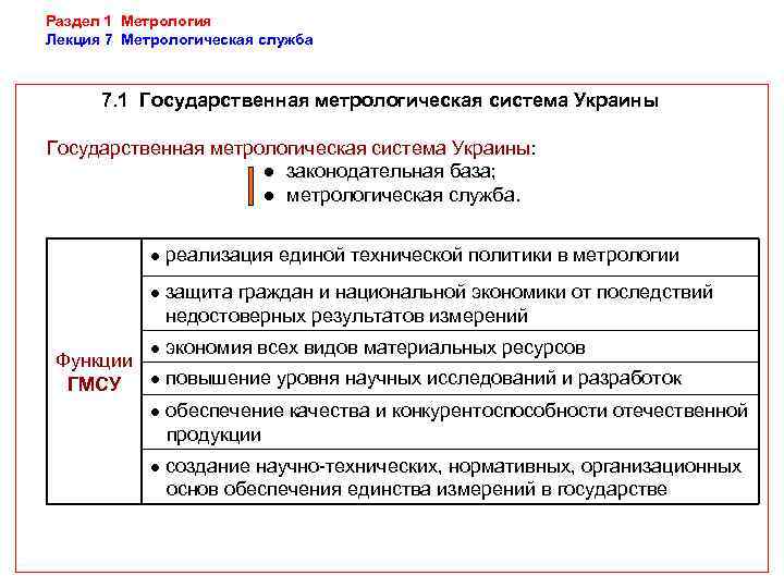 Раздел 1 Метрология Лекция 7 Метрологическая служба   7. 1 Государственная метрологическая система