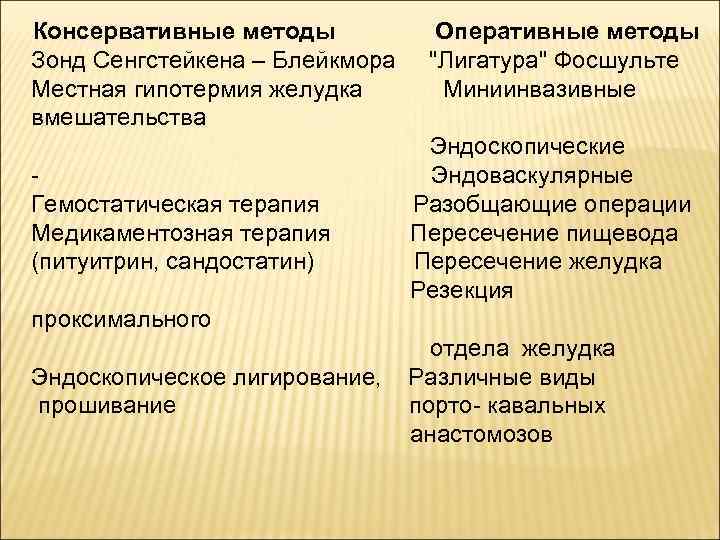 Консервативные методы    Оперативные методы Зонд Сенгстейкена – Блейкмора 