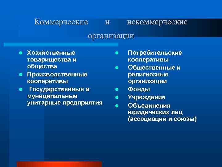   Коммерческие   и  некоммерческие    организации l Хозяйственные