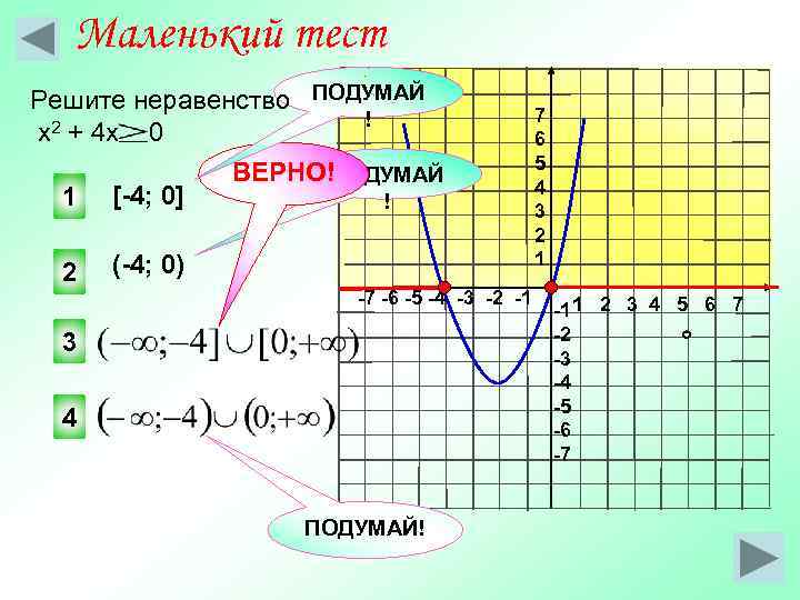  Маленький тест Решите неравенство ПОДУМАЙ    7    !