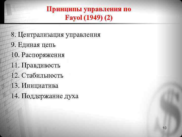 Принципы управления по Fayol (1949) (2) 8. Централизация Принципы управления по Fayol (1949) (2) 8. Централизация