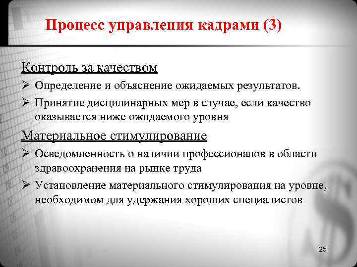 Процесс управления кадрами (3) Контроль за качеством Ø Определение и объяснение ожидаемых Процесс управления кадрами (3) Контроль за качеством Ø Определение и объяснение ожидаемых