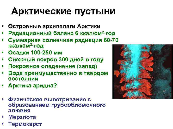 Арктические пустыни • Островные архипелаги Арктики • Радиационный баланс 6 ккал/см 2·год • Суммарная