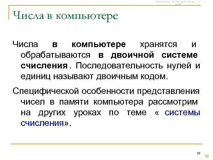 Числа в компьютере Числа  в  компьютере  хранятся  и обрабатываются в