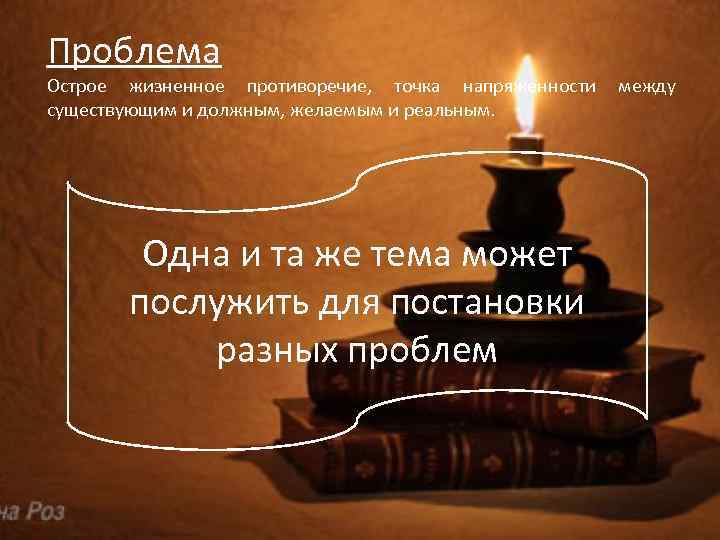 Проблема Острое жизненное противоречие, точка напряженности  между существующим и должным, желаемым и реальным.