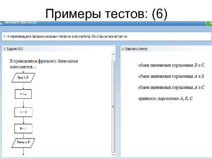 Примеры тестов: (6) 