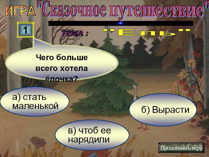  1  Чего больше  всего хотела   ёлочка?  а) стать