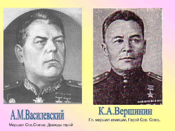 Гл. маршал авиации, Герой Сов. Союз. Маршал Сов. Союза. Дважды герой 