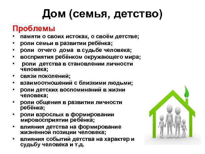   Дом (семья, детство) Проблемы  •  памяти о своих истоках, о