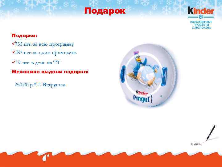      Подарок Подарки: ü шт. за всю программу 750 ü