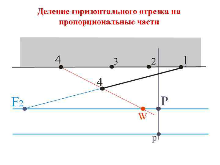 Деление горизонтального отрезка на пропорциональные части 