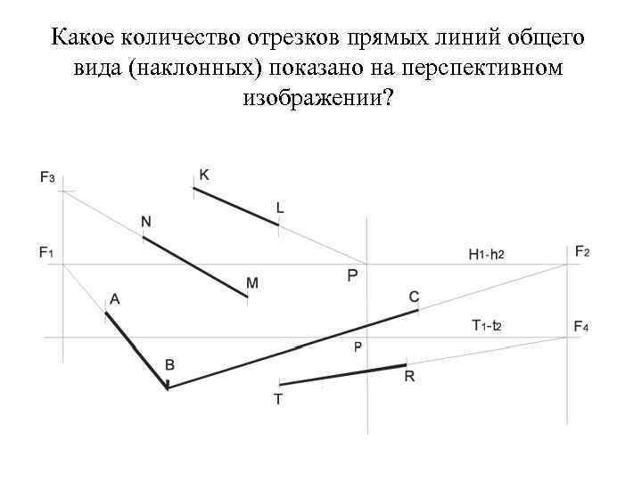 Какое количество отрезков прямых линий общего вида (наклонных) показано на перспективном изображении? Какое количество отрезков прямых линий общего вида (наклонных) показано на перспективном изображении?