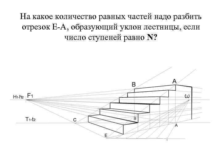 На какое количество равных частей надо разбить отрезок Е-А, образующий уклон лестницы, если На какое количество равных частей надо разбить отрезок Е-А, образующий уклон лестницы, если