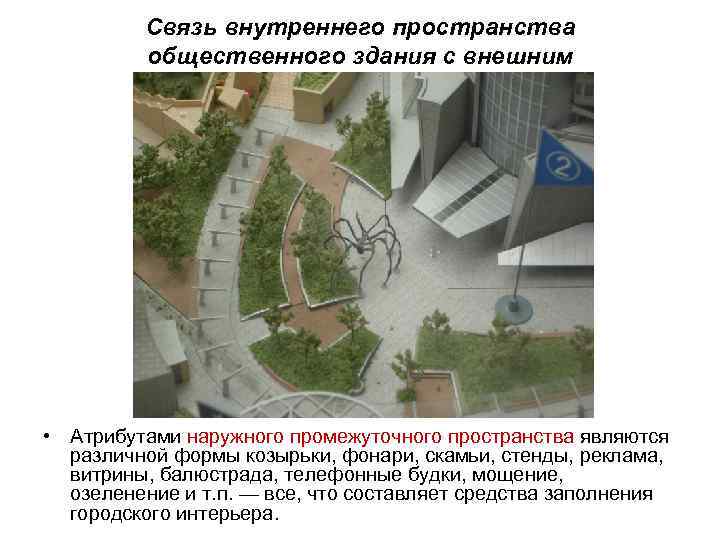    Связь внутреннего пространства   общественного здания с внешним • Атрибутами