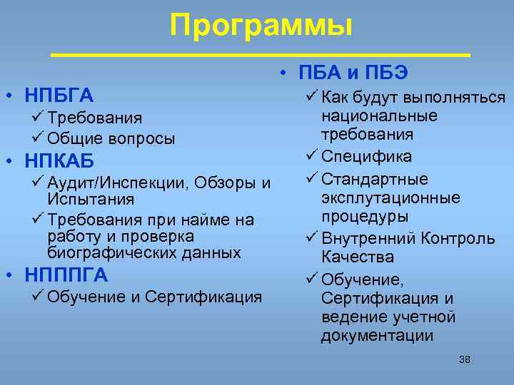    Программы       • ПБА и ПБЭ