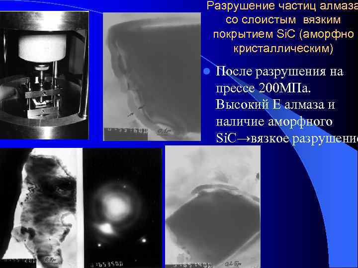 Разрушение частиц алмаза  со слоистым вязким покрытием Si. C (аморфно кристаллическим) l 