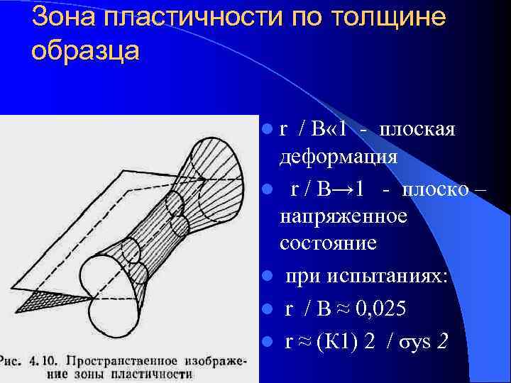 Зона пластичности по толщине образца   lr / B « 1 - плоская
