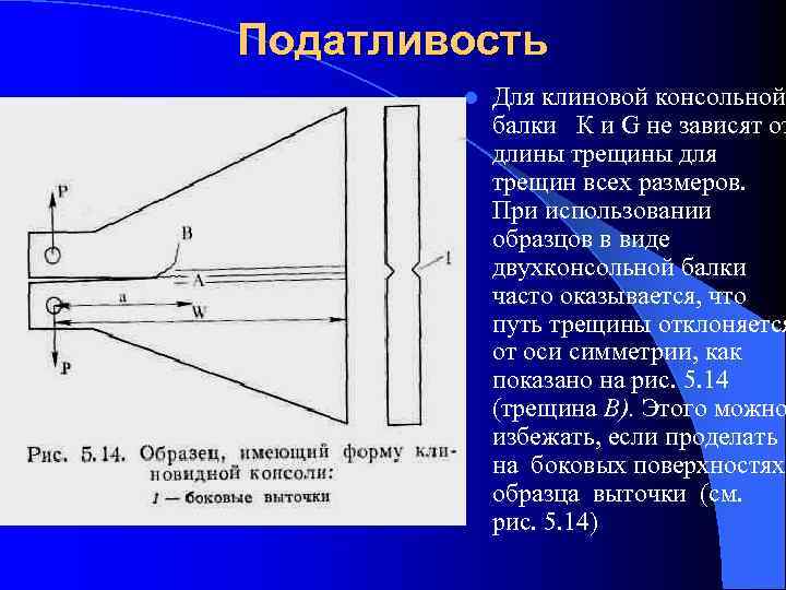 Податливость   l  Для клиновой консольной   балки К и G