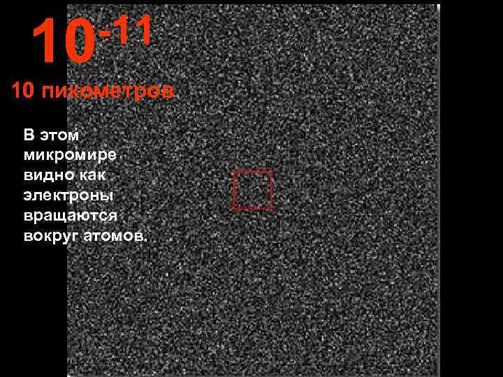  10 -11 10 пикометров В этом микромире видно как электроны вращаются вокруг атомов.