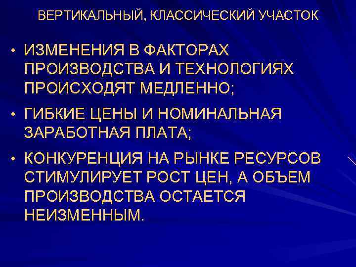  ВЕРТИКАЛЬНЫЙ, КЛАССИЧЕСКИЙ УЧАСТОК  • ИЗМЕНЕНИЯ В ФАКТОРАХ ПРОИЗВОДСТВА И ТЕХНОЛОГИЯХ ПРОИСХОДЯТ МЕДЛЕННО;