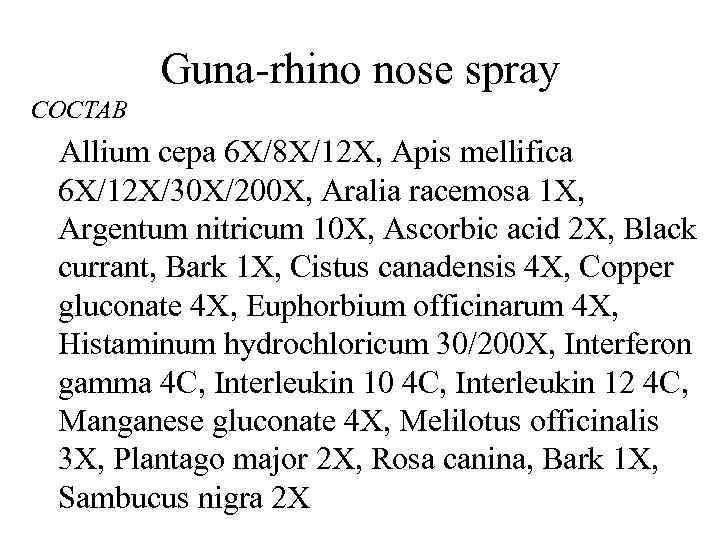    Guna-rhino nose spray СОСТАВ Allium cepa 6 X/8 X/12 X, Apis